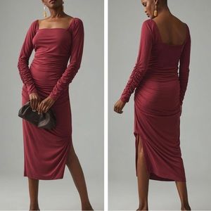 Anthropologie Ruched Square-Neck Dress